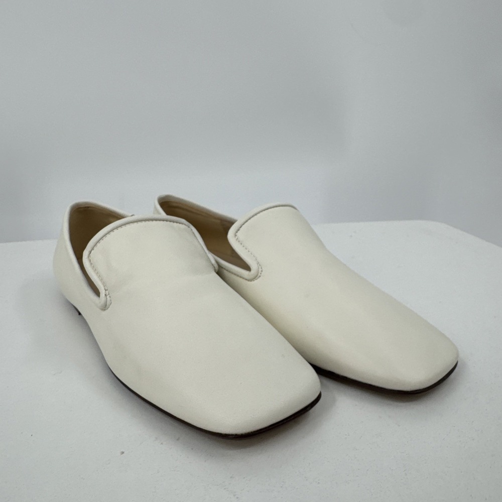 Everlane Italian Leather Day Loafer Canvas White Square Toe Flat Shoes 5.5